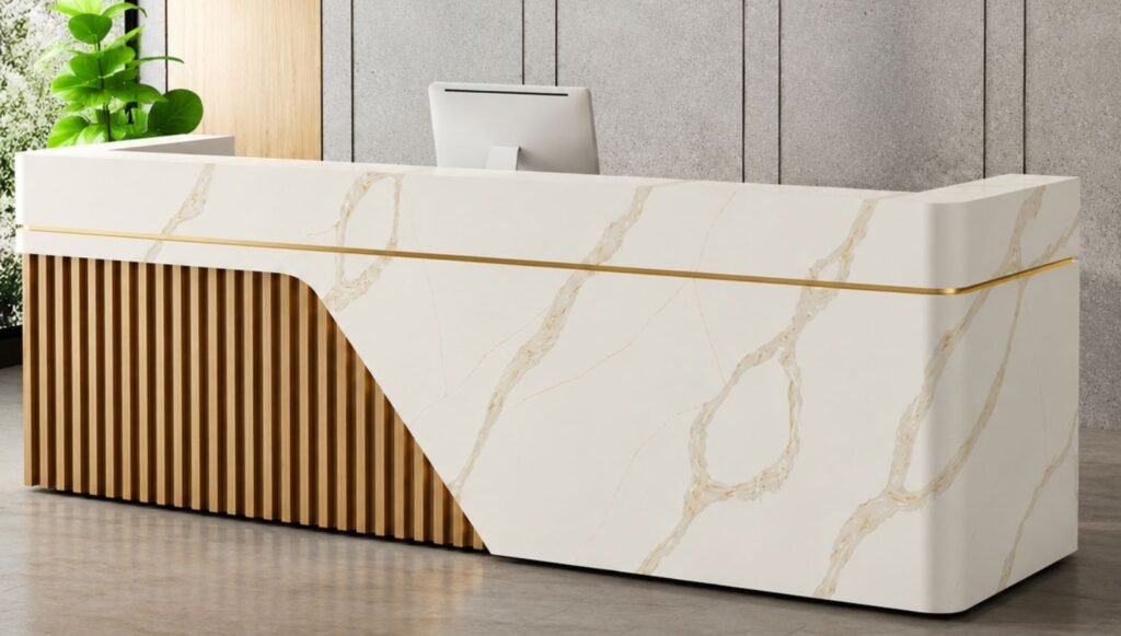 White quartz countertops for commercial office interiors by Techstone Quartz